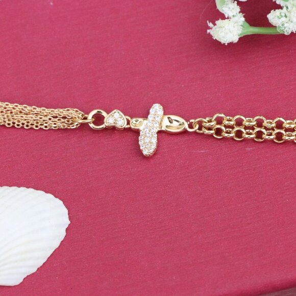 "Elegant Rose Gold Plated Bee Charm Bracelet with Dual Chain Design, XPBL0923 - Picture 11 of 13